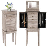 Standing Jewelry Armoire Cabinet with Flip Top Mirror, 5 Drawers & 2 Swing Doors, Velvet Lined Jewelry Storage Organizer for Necklaces Rings