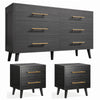 Noelse 3-Piece Bedroom Furniture Set, 6-Drawer Dresser and 2 Nightstands, Modern Wood Storage Organizer, Black