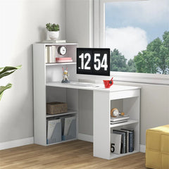 48" Computer Desk with 6-Tier Storage Shelves, 3-in-1 Reversible Writing Desk w/ Bookshelf & CPU Stand, Space-Saving Home Office Workstation - Natural