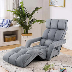 6-Position Adjustable Floor Sofa Bed, Folding Lazy Sofa Chaise Lounger Recliner with Armrests & Footrests for Living Room, Bedroom & Gaming - Dark Gray