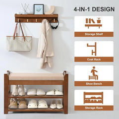 Shoe Rack for Front Door Entrance, 28 Entryway Bench with Coat Rack, Hall Tree Shoe Bench with Storage for Entry, Hallway, Bedroom, Living Room