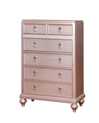 Contemporary Rosé Gold Twin Size Bed 6pc Set Dresser Mirror Nightstand Chest Padded HB Tufted Bedroom Furniture Solid Wood