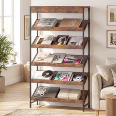 Tangkula 6-Tier Tall Freestanding Bookshelf with Angled Shelves for Home Office