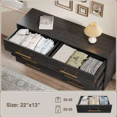 Noelse 3 Piece Bedroom Furniture Set, 6 Drawer Dresser with 2 Nightstands, Modern Wood Storage Organizer with Metal Handles for Bedroom, Living Room, Black