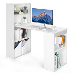 48" Computer Desk with 6-Tier Storage Shelves, 3-in-1 Reversible Writing Desk w/ Bookshelf & CPU Stand, Space-Saving Home Office Workstation