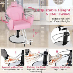 Reclining Barber Chair, 360° Swivel Salon Chair with Heavy Duty Hydraulic Pump, Adjustable Height & Headrest for Hair Styling, Makeup, Tattoo