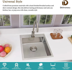 17 in Bar Sink Drop in - Small Kitchen Sink, Modern 18 Gauge Stainless Steel Sink with Brushed Finish, 17"x19"x6" Single Bowl Kitchen Sinks for RV, Prep, and Outdoor Use