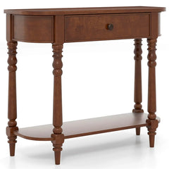 36" 2-Tier Retro Console Table with Storage Drawer & Open Shelf, Solid Wood Narrow Entryway Sofa Table for Living Room, Foyer & Hallway - Blue