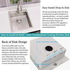 17 in Bar Sink Drop in - Small Kitchen Sink, Modern 18 Gauge Stainless Steel Sink with Brushed Finish, 17"x19"x6" Single Bowl Kitchen Sinks for RV, Prep, and Outdoor Use
