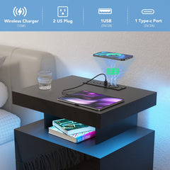 Hommpa LED Nightstand Wireless Charging Station USB Type C Outlets Bedside Table 3 Drawers Black Night Table Modern Smart Nightstand High Gloss End Side Table for Bedroom Furniture 26.8" Tall - Dark Walnut / Single