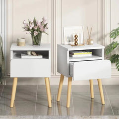 Syngar Nightstand Set of 2, Bedroom Bedside Table with 2 Drawer Storage Shelf, Simple Modern Night Stand End Table with Wood Handle, Easy Assembly, Suitable for Living Room Bedroom Furniture, White