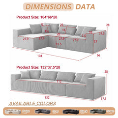 104 - Inch Corduroy Modular L Shaped Sectional Sofa, Luxury Floor Couch Set, Upholstered Indoor Furniture, Foam - Filled Compressed Sofa for Living Room, Bedroom, 4 PC Free Combination ? - Black + Corduroy