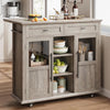 WALYWIK Foldable Kitchen Island Cart with Wheels, Glass Doors, Spice Rack and Towel Holder, Compact Mobile Storage Cart, Grey