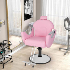 Reclining Barber Chair, 360° Swivel Salon Chair with Heavy Duty Hydraulic Pump, Adjustable Height & Headrest for Hair Styling, Makeup, Tattoo - Black