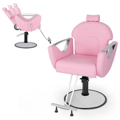 Reclining Barber Chair, 360° Swivel Salon Chair with Heavy Duty Hydraulic Pump, Adjustable Height & Headrest for Hair Styling, Makeup, Tattoo
