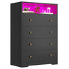 4 - Drawer Black Wood Dresser with LED Lights, Modern Chest of Drawers for Bedroom, Living Room