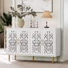 HLR 48" Accent Cabinet with 4 Doors, Vintage Hollow Carving Storage Credenza for Living Room, Kitchen, Dining Room or Entryway