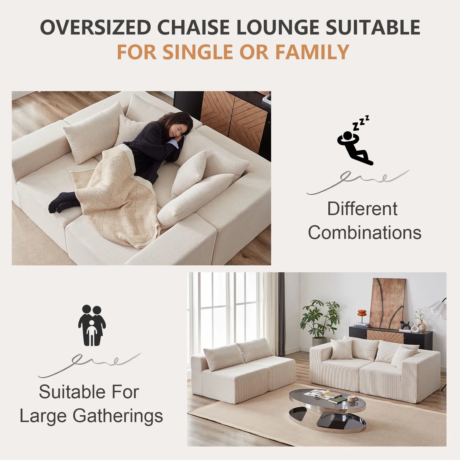 104 - Inch Corduroy Modular L Shaped Sectional Sofa, Luxury Floor Couch Set, Upholstered Indoor Furniture, Foam - Filled Compressed Sofa for Living Room, Bedroom, 4 PC Free Combination ?