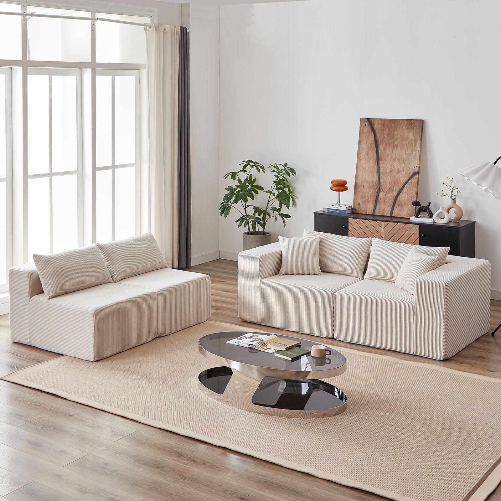 104 - Inch Corduroy Modular L Shaped Sectional Sofa, Luxury Floor Couch Set, Upholstered Indoor Furniture, Foam - Filled Compressed Sofa for Living Room, Bedroom, 4 PC Free Combination ?