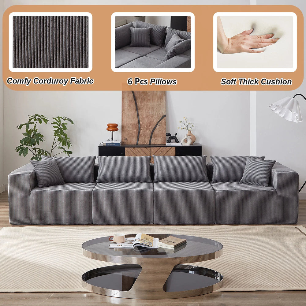 104 - Inch Corduroy Modular L Shaped Sectional Sofa, Luxury Floor Couch Set, Upholstered Indoor Furniture, Foam - Filled Compressed Sofa for Living Room, Bedroom, 4 PC Free Combination ?