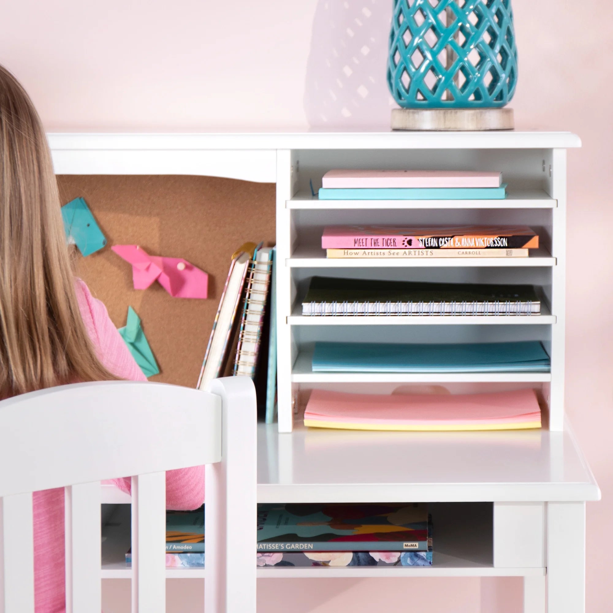 Guidecraft Kids Media Desk and Chair Set - Gray: Kids Desk and Chair Set, Study Table for Kids with Hutch and Shelf, Wood Bedroom Furniture Set