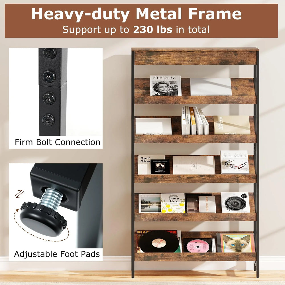 Tangkula 6-Tier Tall Freestanding Bookshelf with Angled Shelves for Home Office