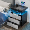 Hommpa LED Nightstand Wireless Charging Station USB Type C Outlets Bedside Table 3 Drawers Black Night Table Modern Smart Nightstand High Gloss End Side Table for Bedroom Furniture 26.8" Tall - White / Single