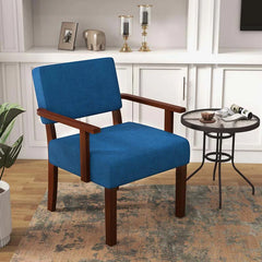 Modern Accent Chair Linen Armchair with Rubber Wood Frame, Mid Century Upholstered Reading Chair for Living Room Bedroom Reception - Blue / 1