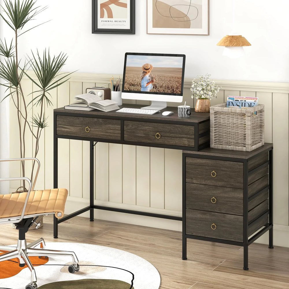 Tangkula 51" Home Office Desk with Printer Stand - Rustic Brown