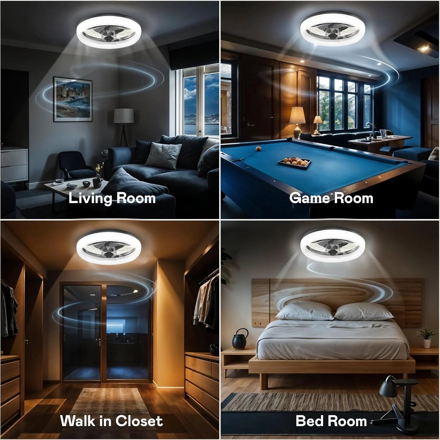 Cannonx 14 Low Profile Ceiling Fans with Lights and Remote, Modern Fandelier Ceiling Fan with Light, 6 Speeds, 3 Lighting Modes 3500K - 5500K, Flush Mount for Bedroom, LED 2200 Lumens