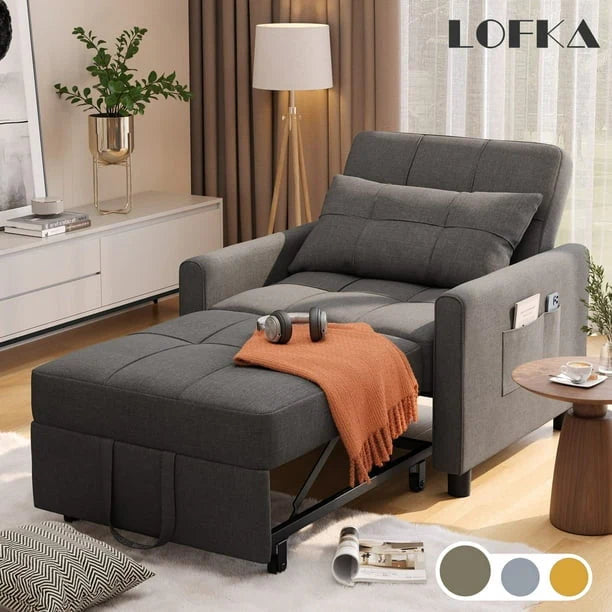Lofka Chair Bed, Convertible Sofa Bed Couch Recliner Single Bed for Living Room/Office/Bedroom, Light Gray - Gray