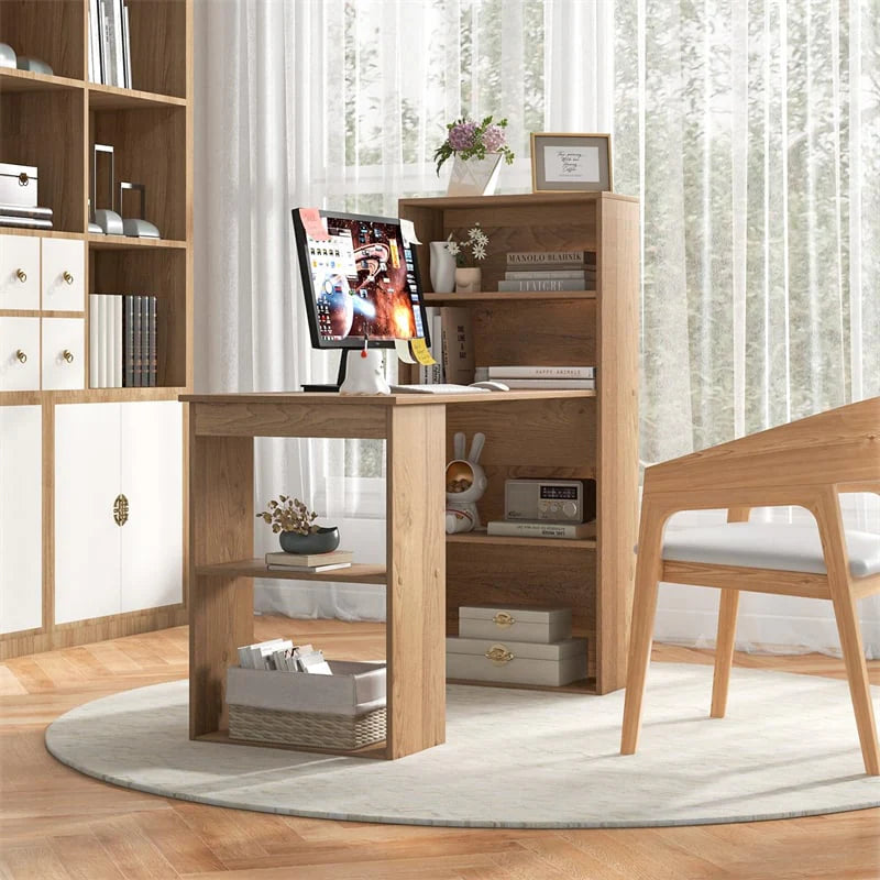 48" Computer Desk with 6-Tier Storage Shelves, 3-in-1 Reversible Writing Desk w/ Bookshelf & CPU Stand, Space-Saving Home Office Workstation