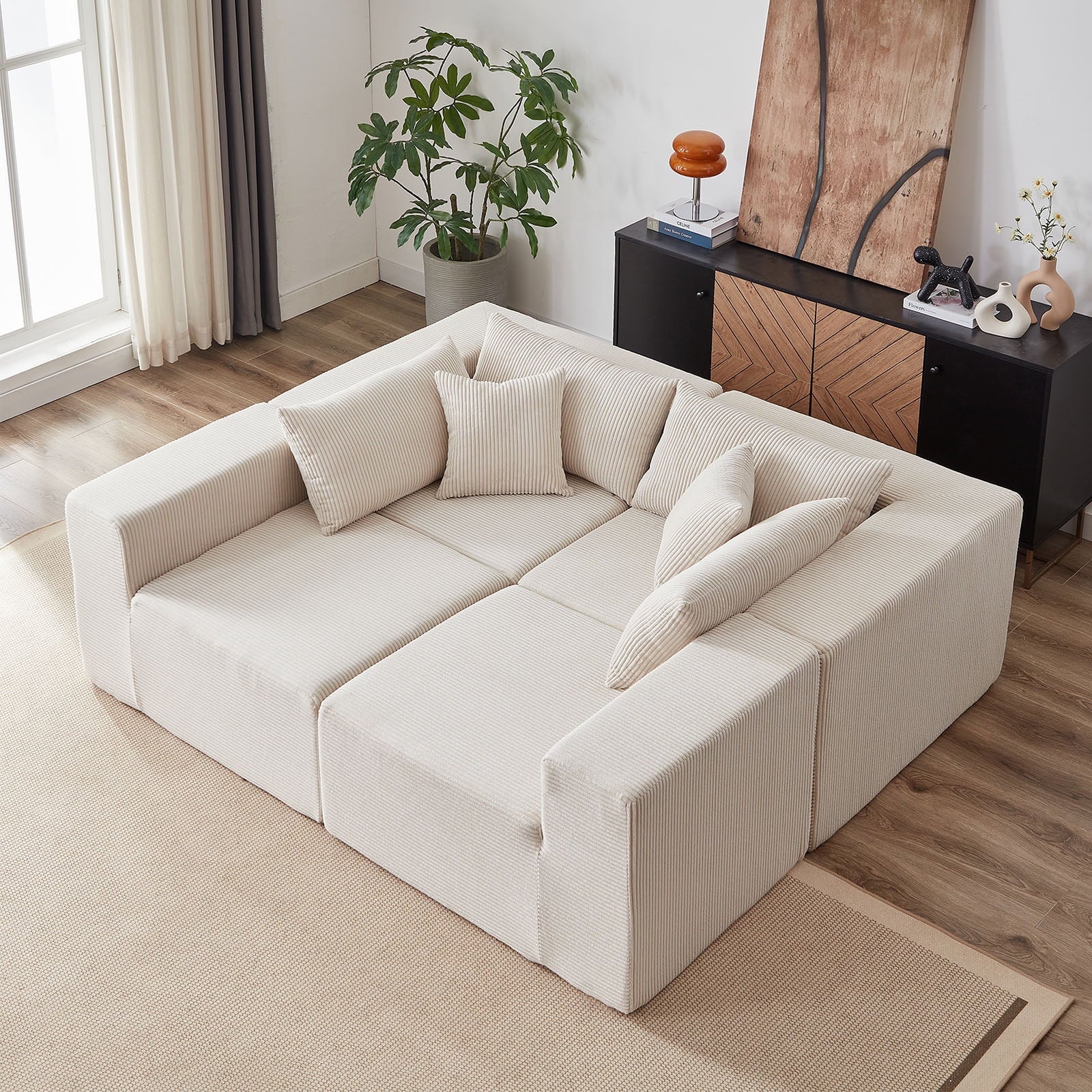 104 - Inch Corduroy Modular L Shaped Sectional Sofa, Luxury Floor Couch Set, Upholstered Indoor Furniture, Foam - Filled Compressed Sofa for Living Room, Bedroom, 4 PC Free Combination ?