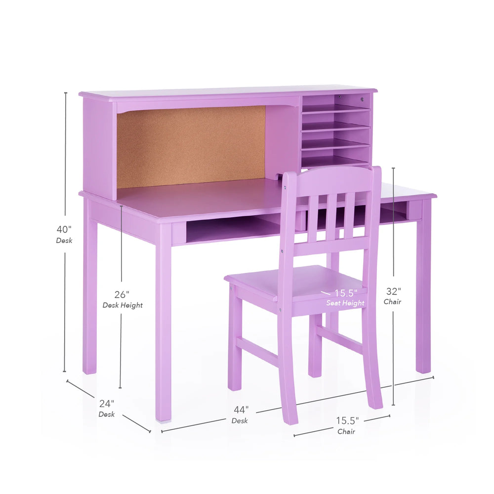 Guidecraft Kids Media Desk and Chair Set - Gray: Kids Desk and Chair Set, Study Table for Kids with Hutch and Shelf, Wood Bedroom Furniture Set
