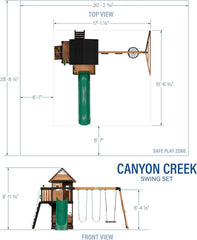 Backyard Discovery Canyon Creek Cedar Wood Swing Set with Wave Slide. Clubhouse. Play Kitchen. Picnic Area. Belt Swings. Web Swing. Rock Wall. Balconies. Playhouse. Step Ladder. Outdoor Playset - Grey Slide