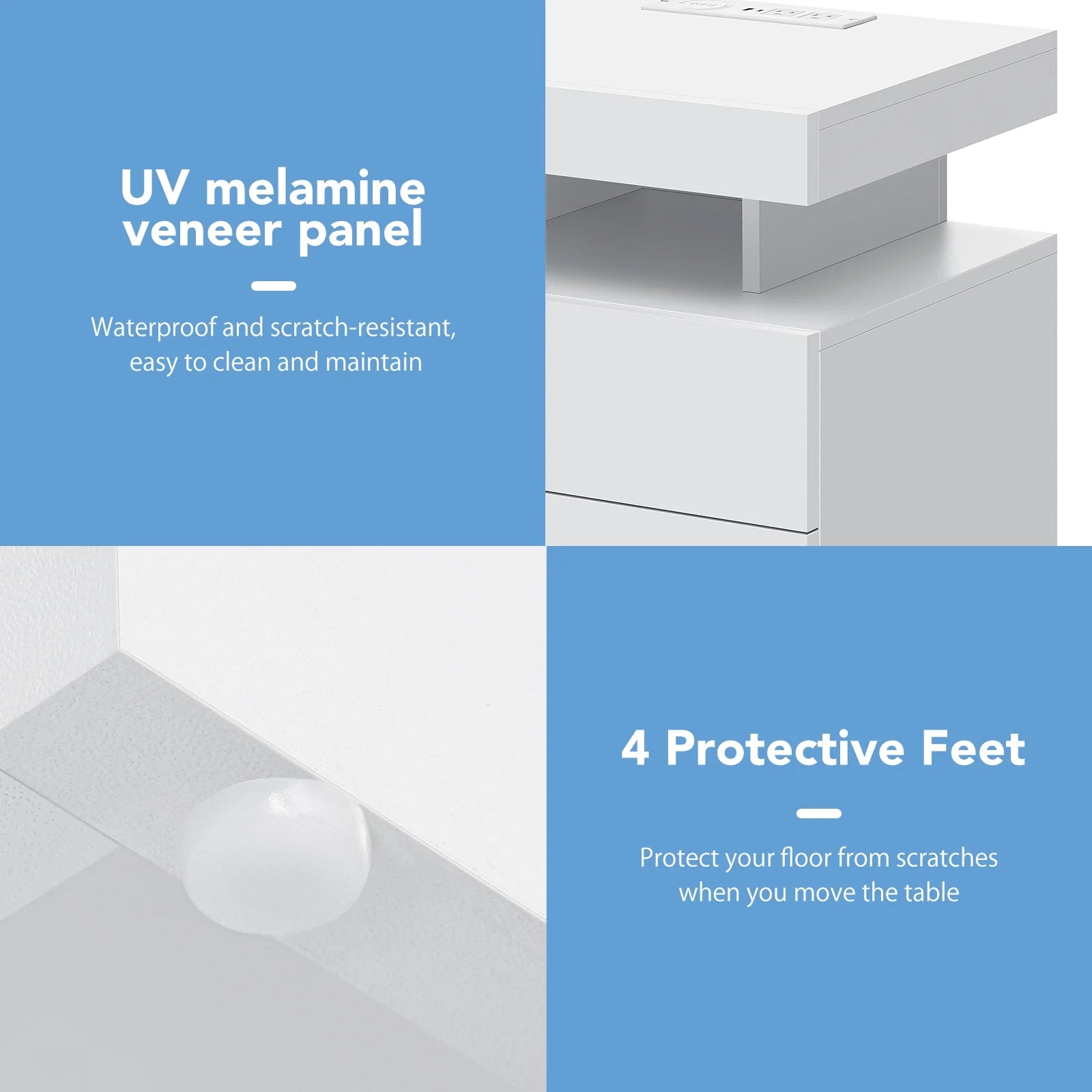 Hommpa LED Nightstand Wireless Charging Station USB Type C Outlets Bedside Table 3 Drawers Black Night Table Modern Smart Nightstand High Gloss End Side Table for Bedroom Furniture 26.8" Tall