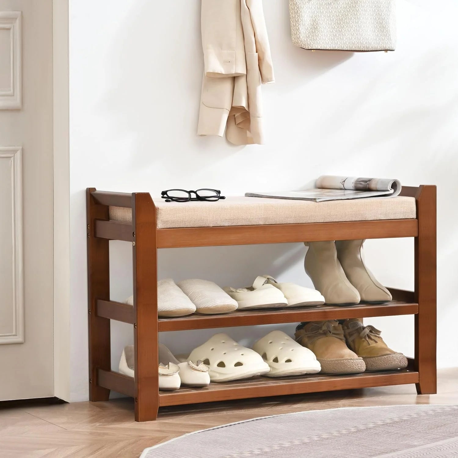 Shoe Rack for Front Door Entrance, 28 Entryway Bench with Coat Rack, Hall Tree Shoe Bench with Storage for Entry, Hallway, Bedroom, Living Room