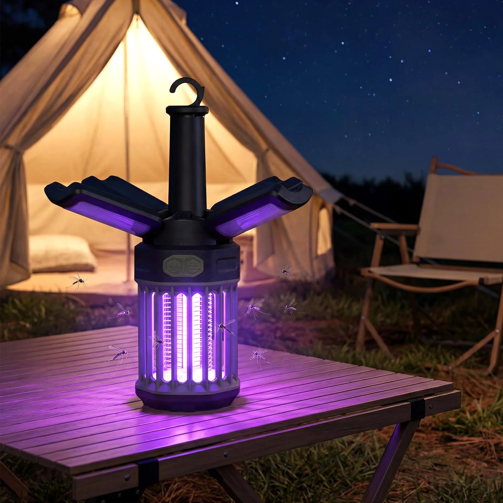 Tangkula 3-Petal Foldable Bug Zapper Adjustable Lighting Modes Type-C Rechargeable