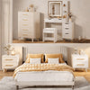 Bedroom Furniture Set with Queen Bed Frame, 2 Nightstands, 5-Drawer Dresser and Vanity Desk, Modern Beige/White Storage Set