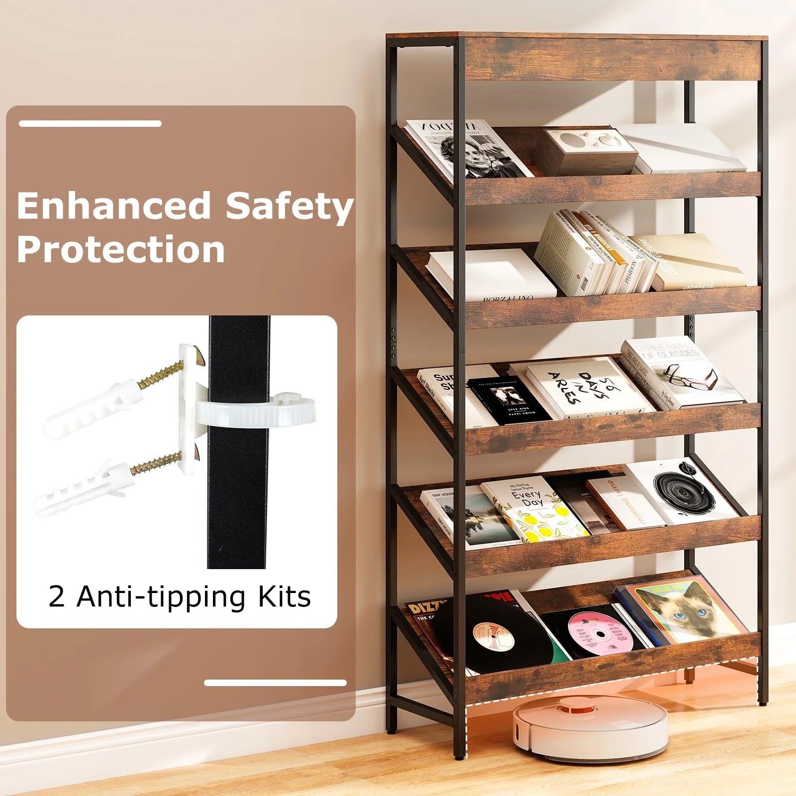 Tangkula 6-Tier Tall Freestanding Bookshelf with Angled Shelves for Home Office