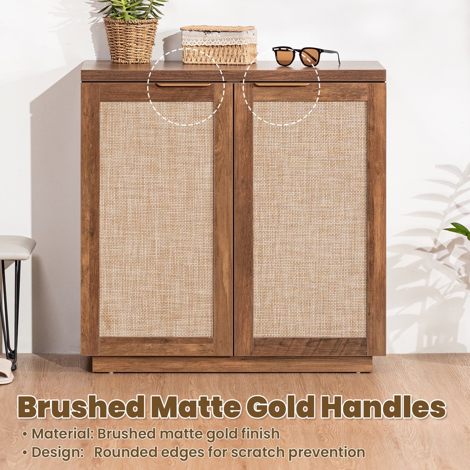 Hommpa Sideboard Buffet Cabinet Rattan Kitchen Storage Organizer with 5 - Position Adjustable Shelf & 2 Doors Boho Farmhouse Accent Cabinets TV Console for Living Dining Room Coffee Bar