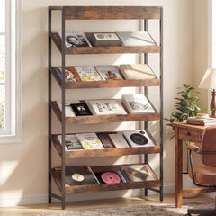 Tangkula 6-Tier Tall Freestanding Bookshelf with Angled Shelves for Home Office