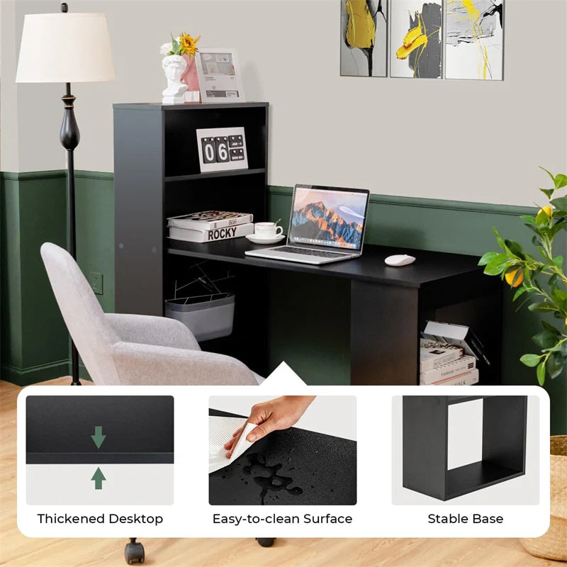 48" Computer Desk with 6-Tier Storage Shelves, 3-in-1 Reversible Writing Desk w/ Bookshelf & CPU Stand, Space-Saving Home Office Workstation