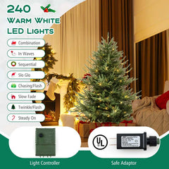 6/7/8 FT Pre-Lit Artificial Christmas Tree, Hinged Xmas Tree with 240/340/450 Warm White LED Lights, 8 Lighting Modes, 778/1090/1480 Branch Tips - 6 FT
