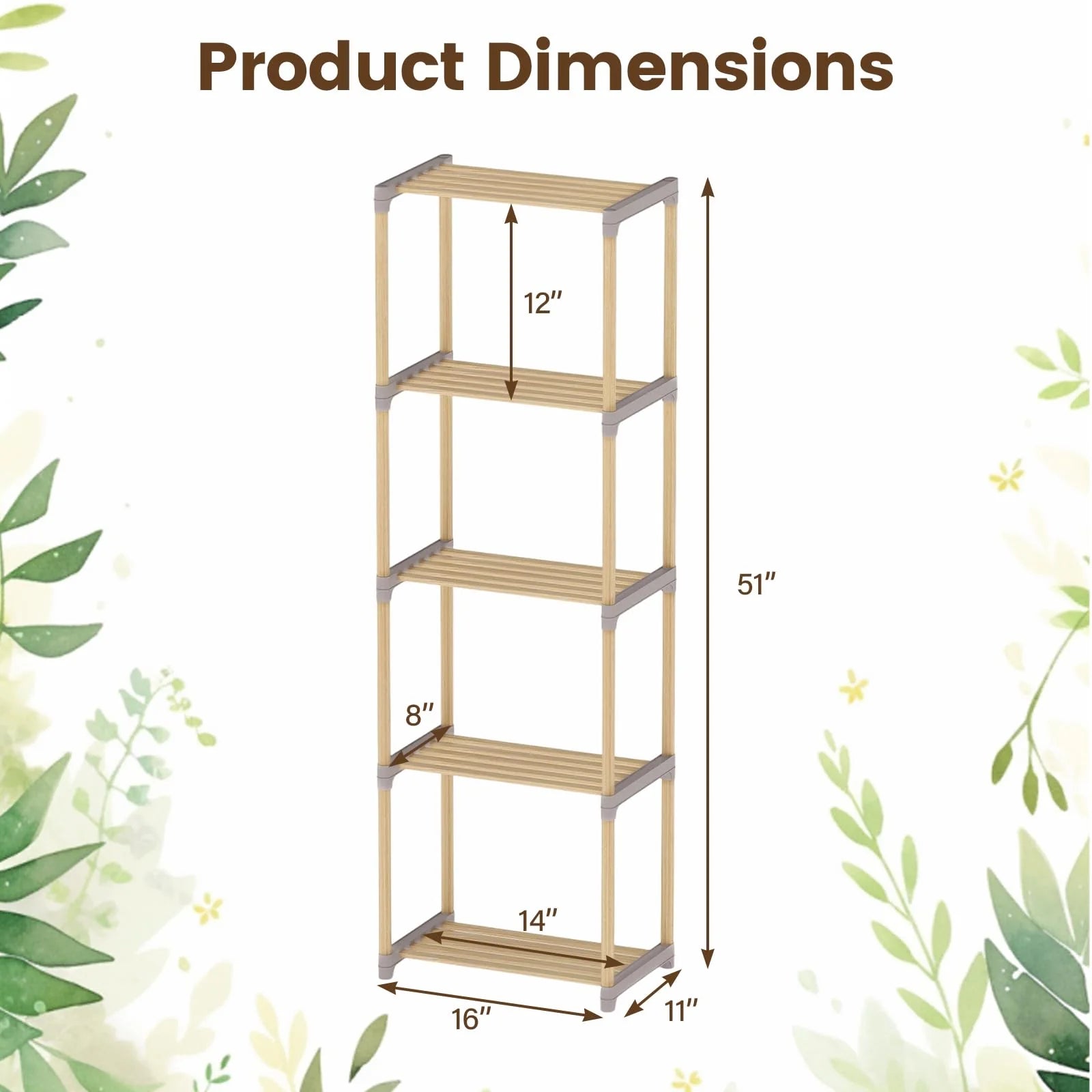 Tangkula 4/5-Tier Solid Wood Bookshelf for Home Office - 1 / 5-Tier