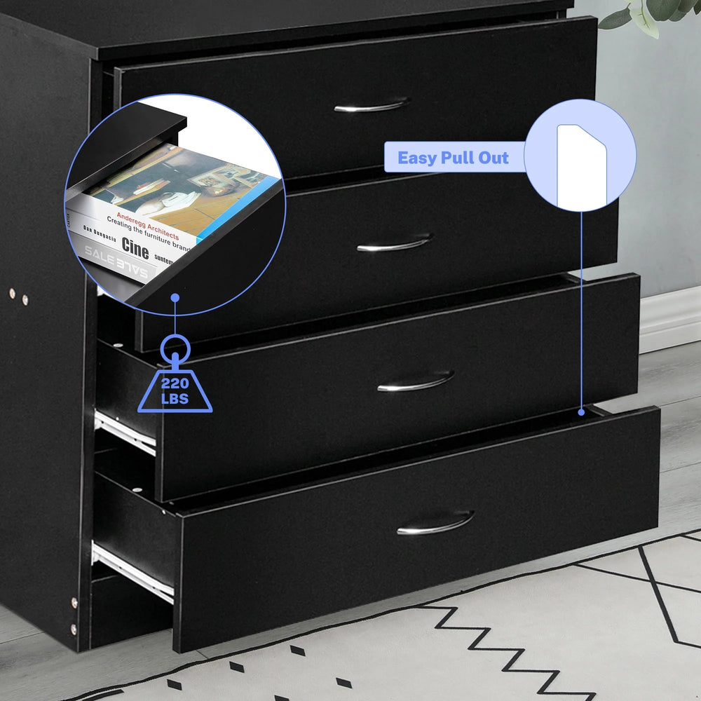 Segmart Black Chest of 4 Drawers, Wood Bedroom Furniture Chest Cabinet with Metal Handles for Kids Room