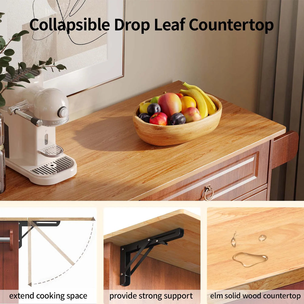 Lofka 52 - Inch Kitchen Island with Storage on Wheels with Wood Drop Leaf, Ideal for Small Kitchens