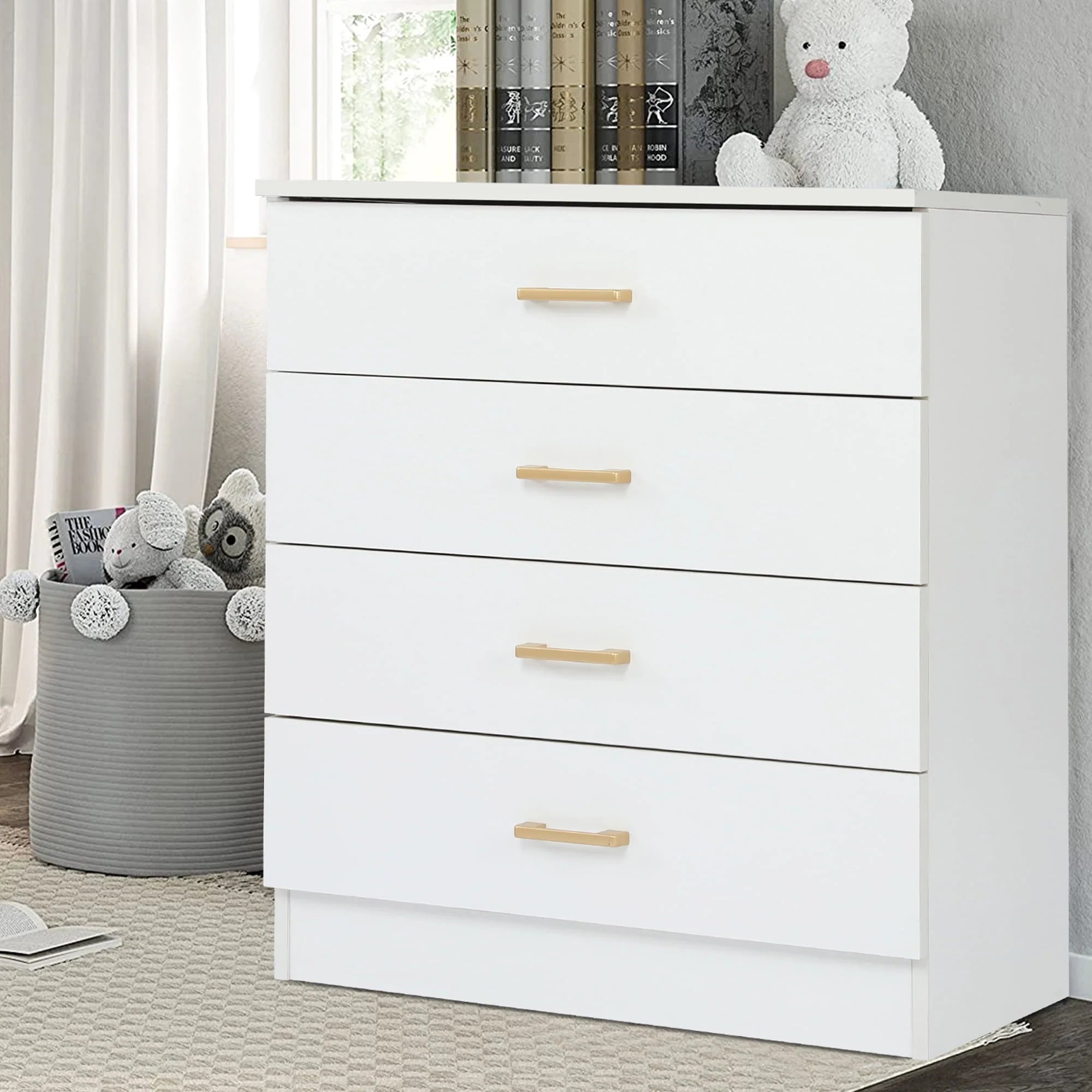 Segmart Black Chest of 4 Drawers, Wood Bedroom Furniture Chest Cabinet with Metal Handles for Kids Room