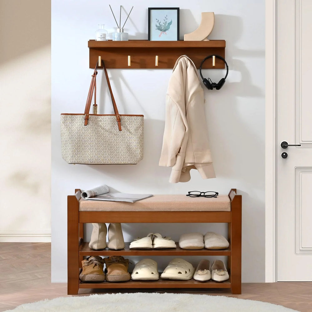 Shoe Rack for Front Door Entrance, 28 Entryway Bench with Coat Rack, Hall Tree Shoe Bench with Storage for Entry, Hallway, Bedroom, Living Room