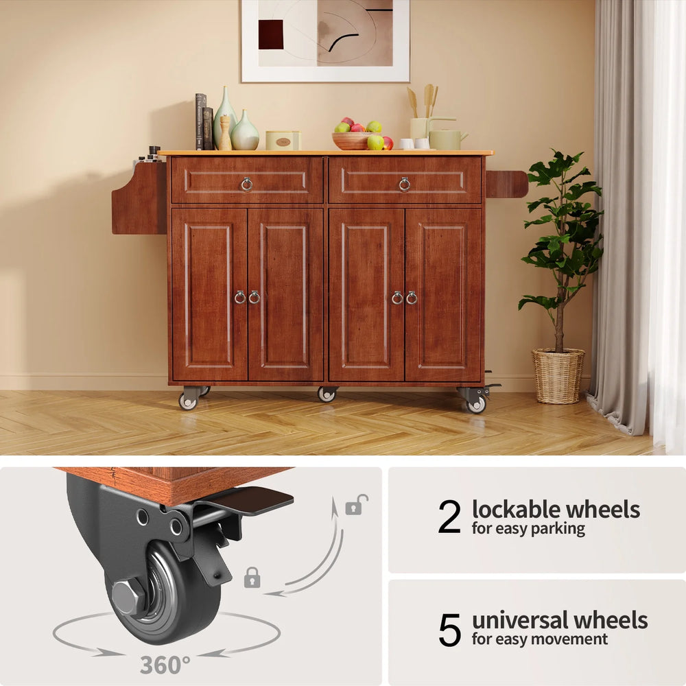 Lofka 52 - Inch Kitchen Island with Storage on Wheels with Wood Drop Leaf, Ideal for Small Kitchens